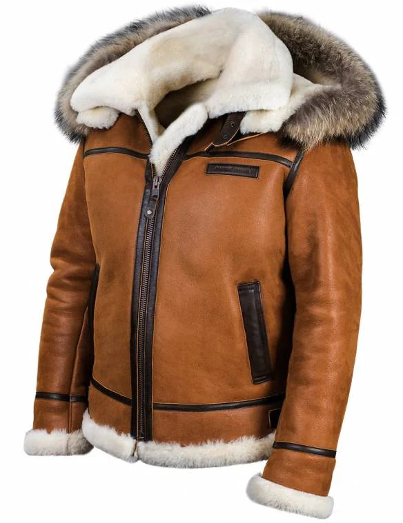 Meti - veste en peau de mouton avec capuche en fourrure