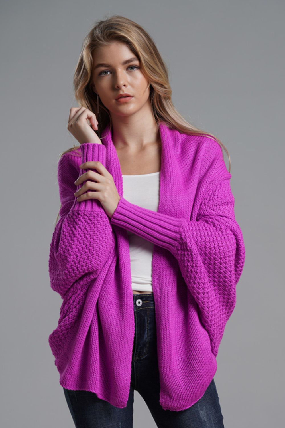 Liana - Long cardigan ouvert avec manches dolman pour femme