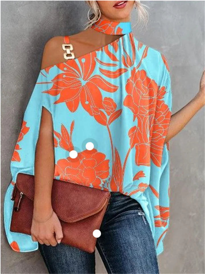 Estafania - T-shirt d'été à manches chauve-souris avec imprimé