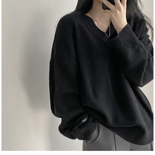 Pull en V Uni pour un Style Dark Academia - Élégance Assurée