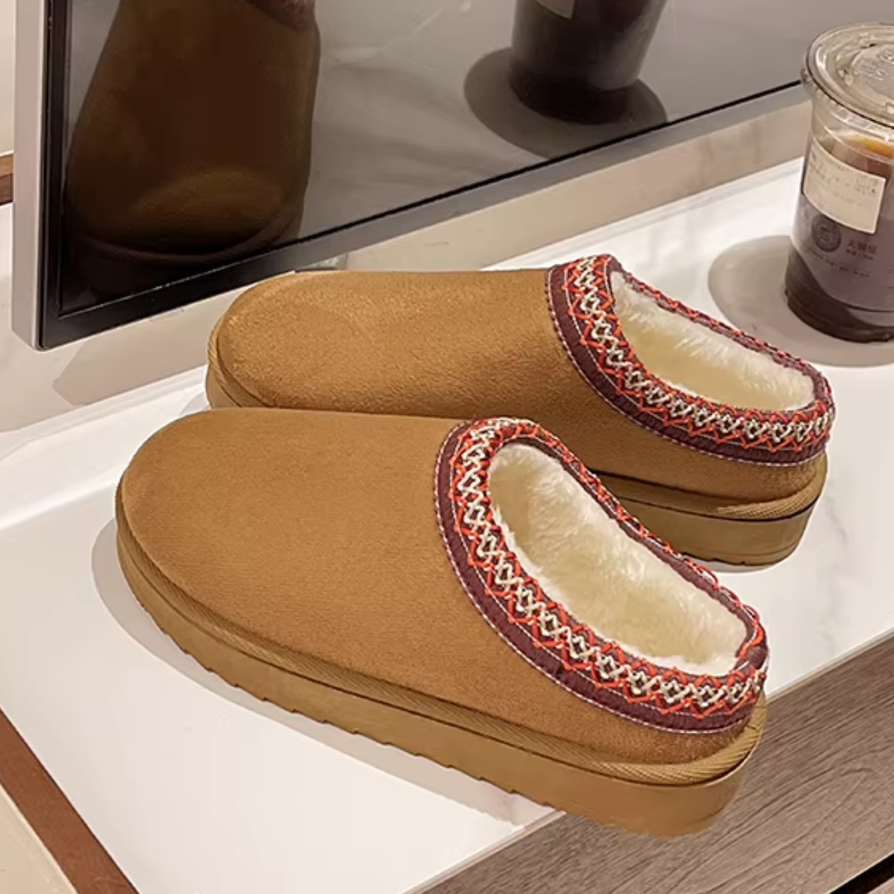 Élisa - MonAmi velours fourrure bottes plates doublées doux