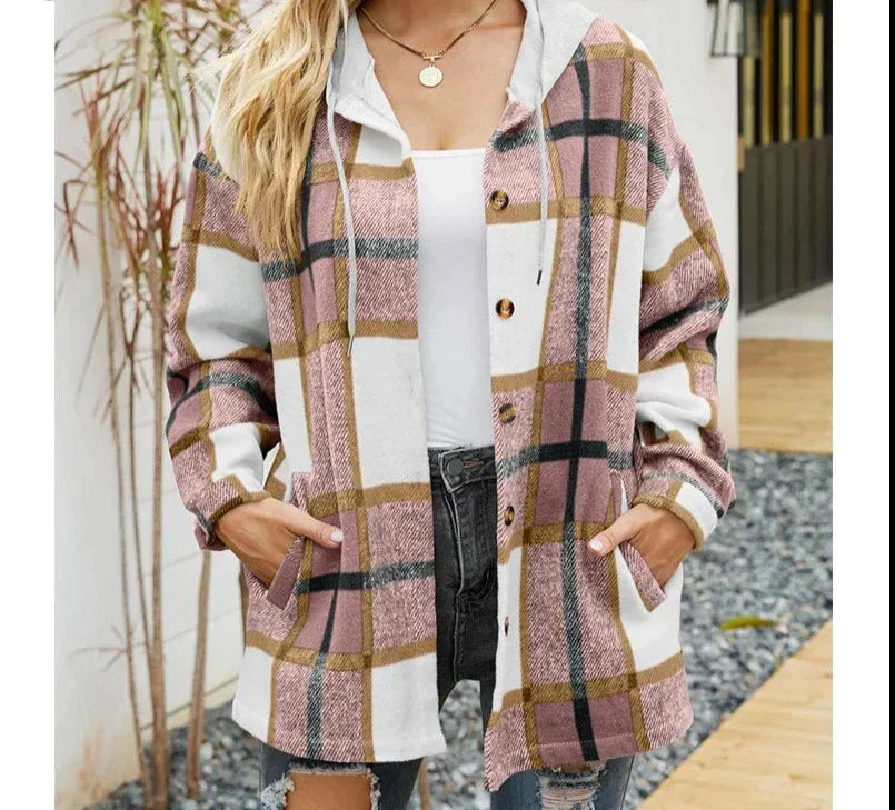 Layka - Manteau à Carreaux avec Capuche pour Femmes