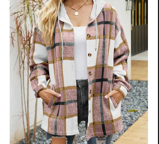 Layka - Manteau à Carreaux avec Capuche pour Femmes