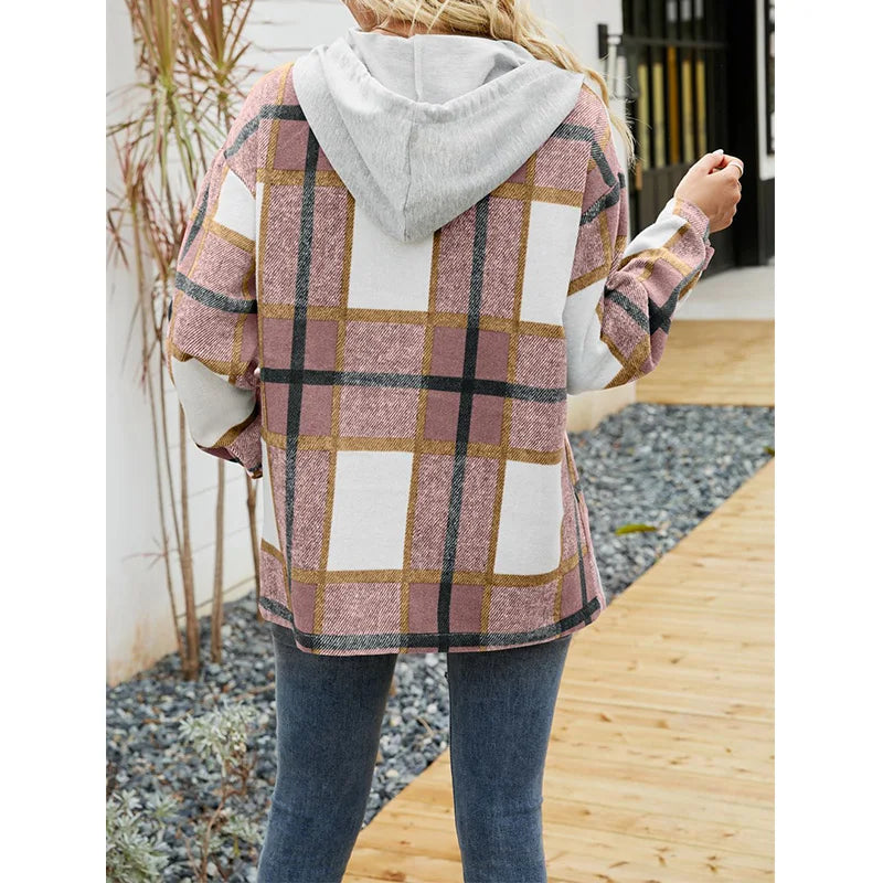 Layka - Manteau à Carreaux avec Capuche pour Femmes