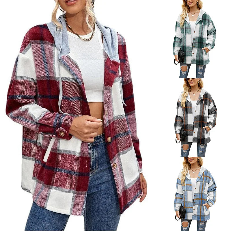 Layka - Manteau à Carreaux avec Capuche pour Femmes