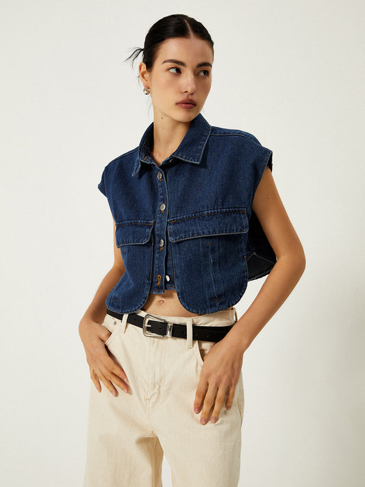 La Vie │ Gilet en denim à poches et col