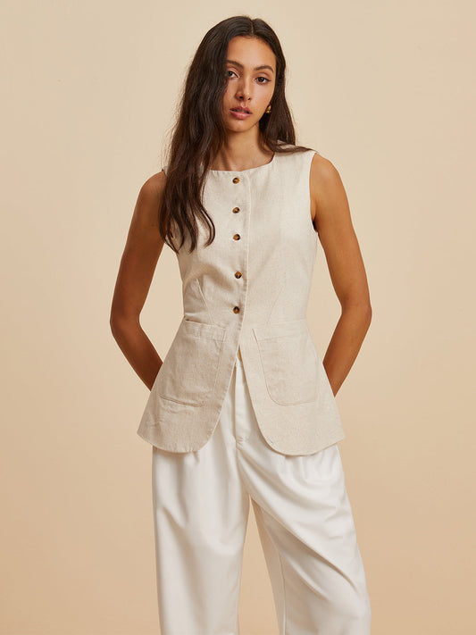 La Vie │ Gilet à poches en lin