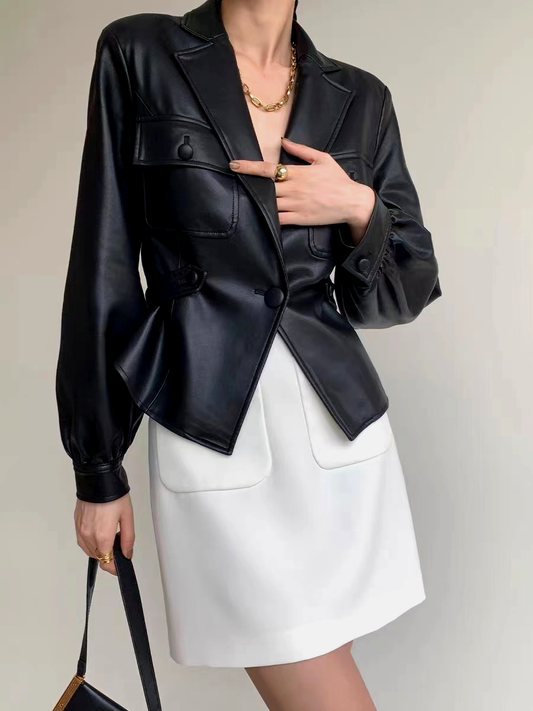 La Vie │ Veste en cuir à ceinture fendue