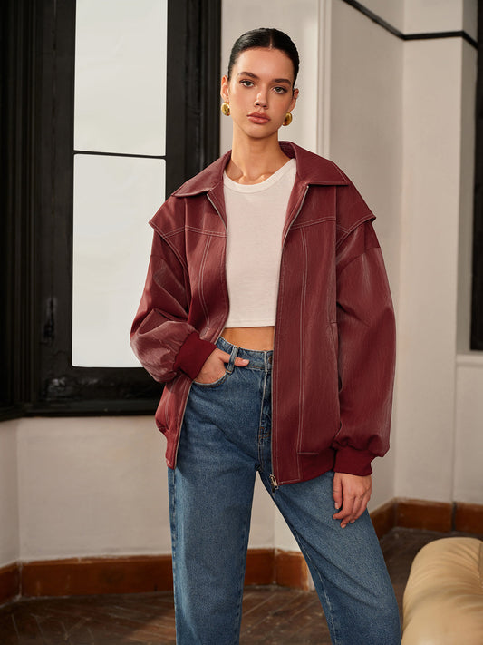 La Vie │ Veste de motard en faux cuir à revers