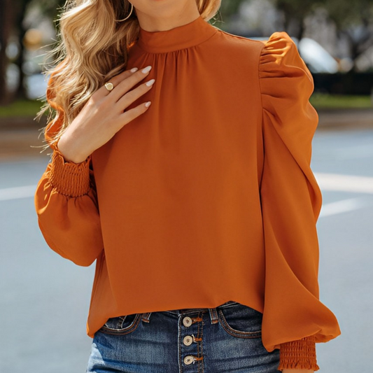 Charlotte - Blouse Orange à Manches Bouffantes pour Femmes