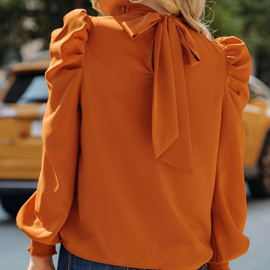 Charlotte - Blouse Orange à Manches Bouffantes pour Femmes