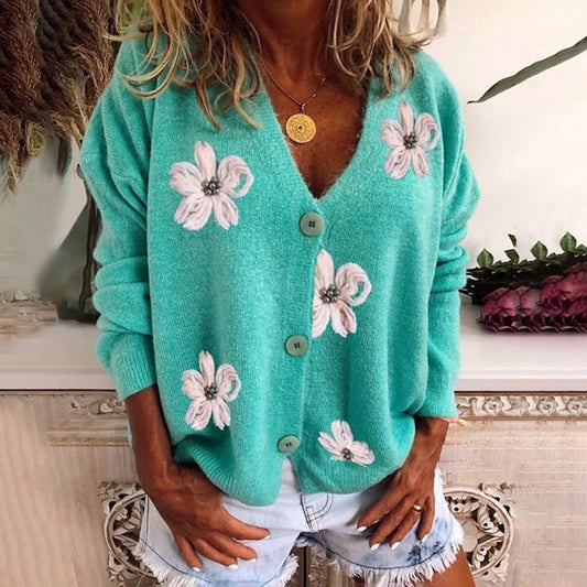 Jorie - Cardigan Fleuri à Col V pour le Printemps pour Femmes