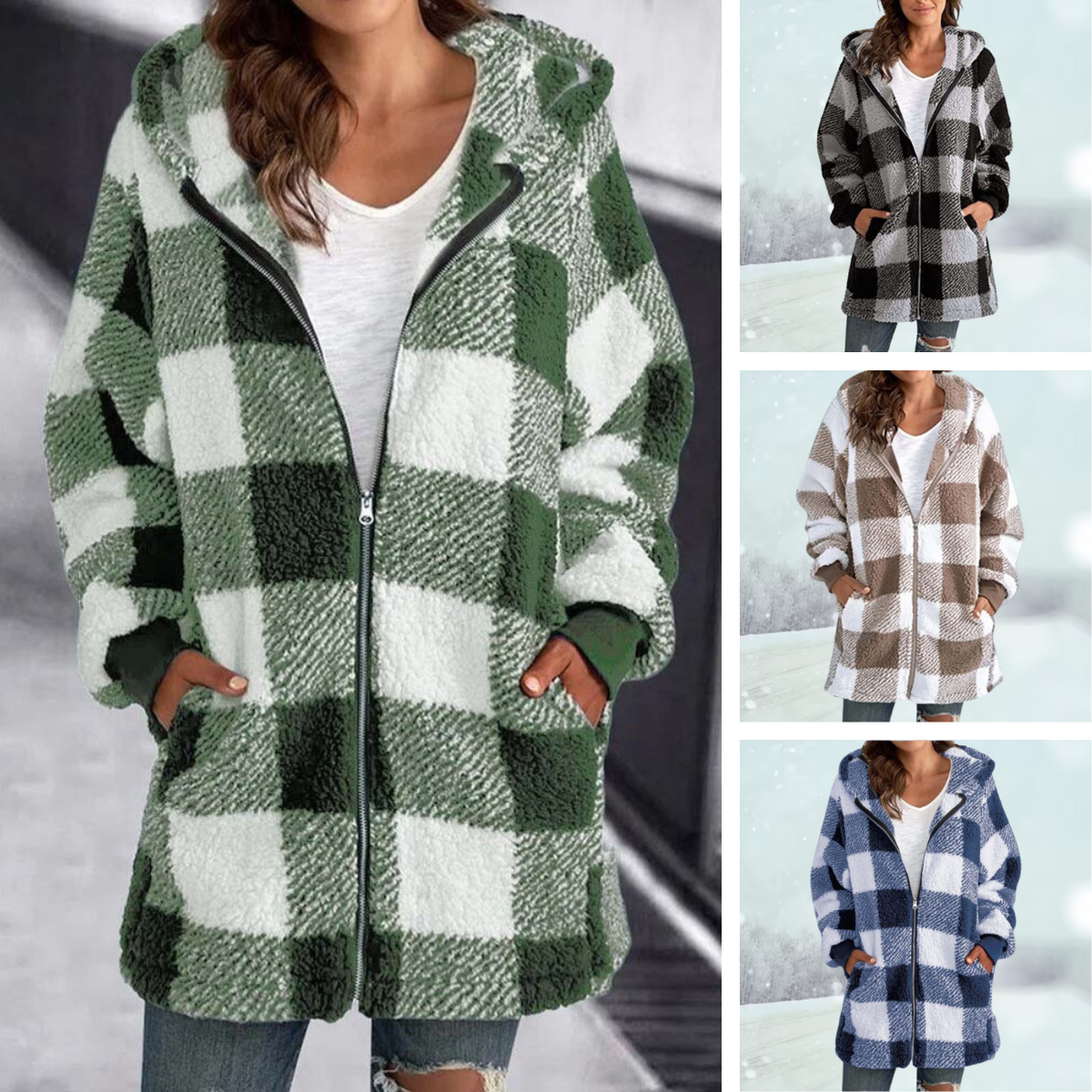 Veste d'hiver douillette à carreaux - Blanca