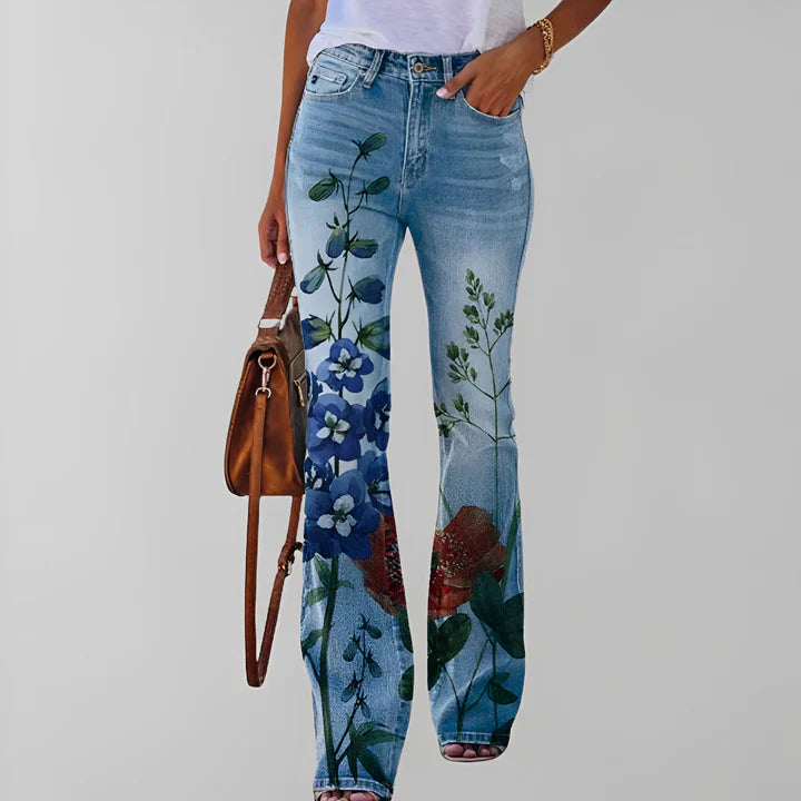 Jean coupe droite à imprimé floral - Mihalia