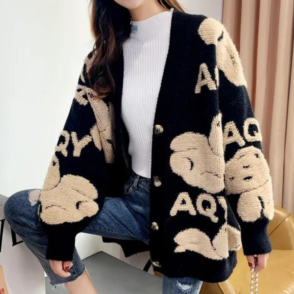 Elettra - Cardigan confortable pour femmes avec motif d'ours