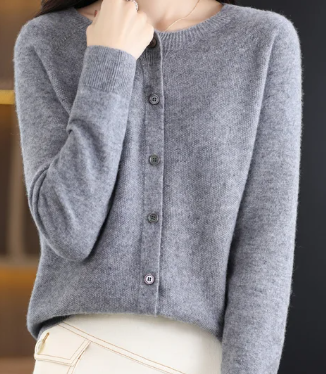 Ermenegilda | Cardigan Col Rond Décontracté pour Femmes