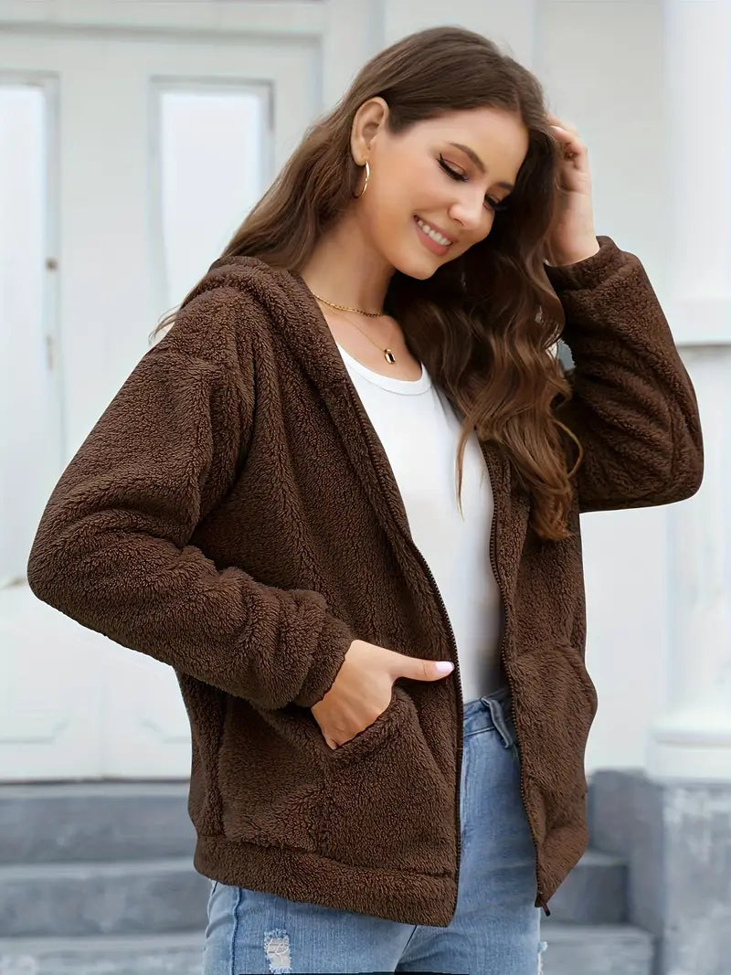 Lea - Veste d’hiver en polaire avec capuche pour femme
