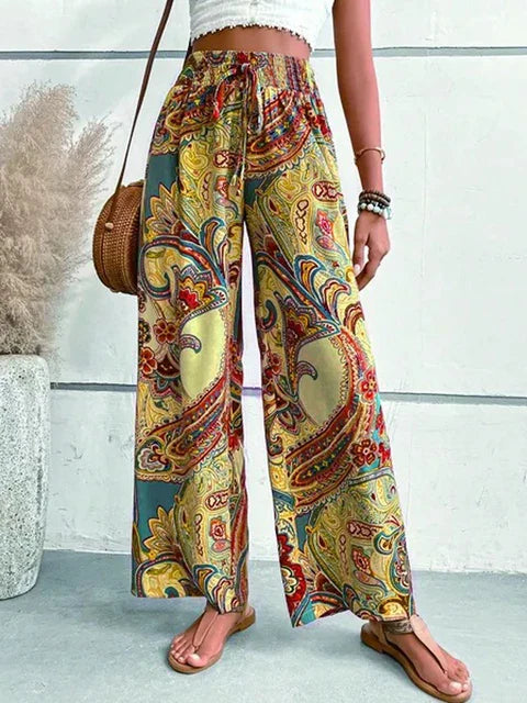 Pantalon ample décontracté ethnique taille haute imprimé - Astra