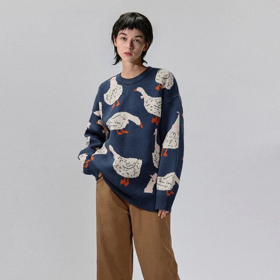 Haleny - Pull ras du cou à motif canard