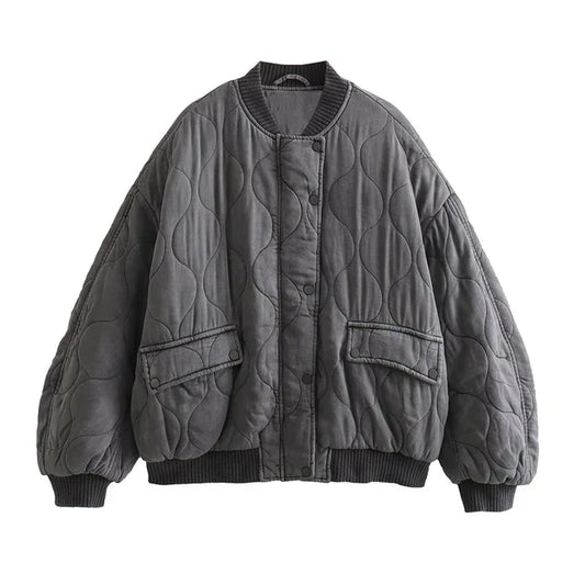 Swara | Veste Bomber Grise Coupe Ample et Tendance pour Femme