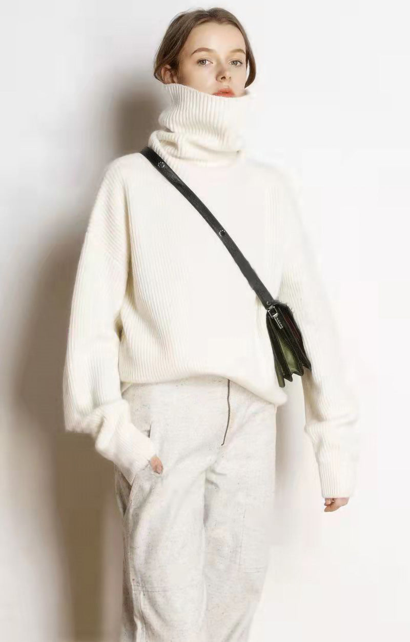 Claudine - Pull Col Roulé Ample et Décontracté