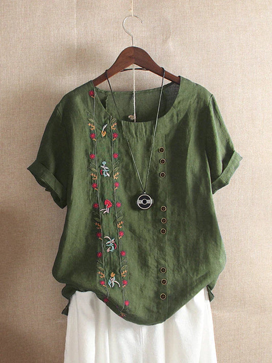 Maria - Blusa Bordada Rosa Manga