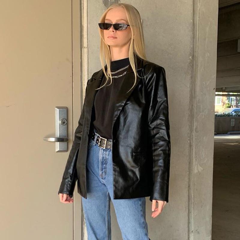 MODACHIC - Blazer décontracté en cuir PU