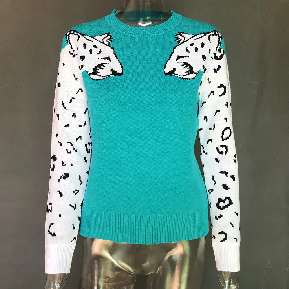 Bianca - Pull avec motif léopard contrasté sur les manches