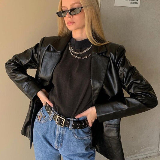 MODACHIC - Blazer décontracté en cuir PU