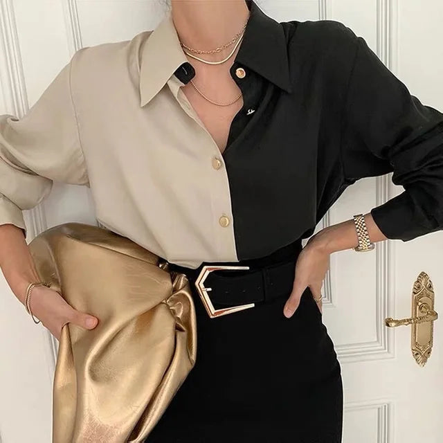 Shane - Blouse élégante Vintage kaki noir pour Femmes