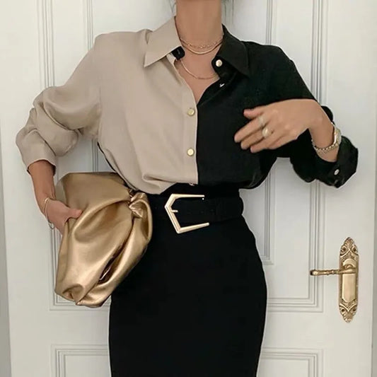 Shane - Blouse élégante Vintage kaki noir pour Femmes