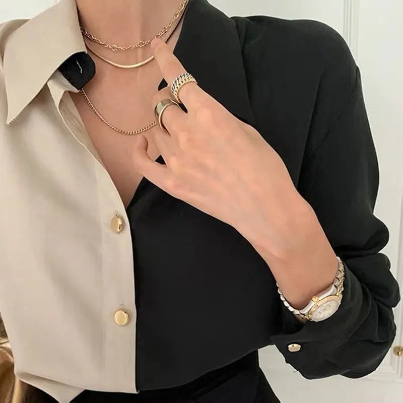 Shane - Blouse élégante Vintage kaki noir pour Femmes