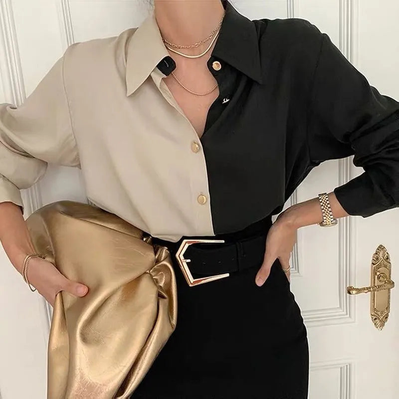 Shane - Blouse élégante Vintage kaki noir pour Femmes