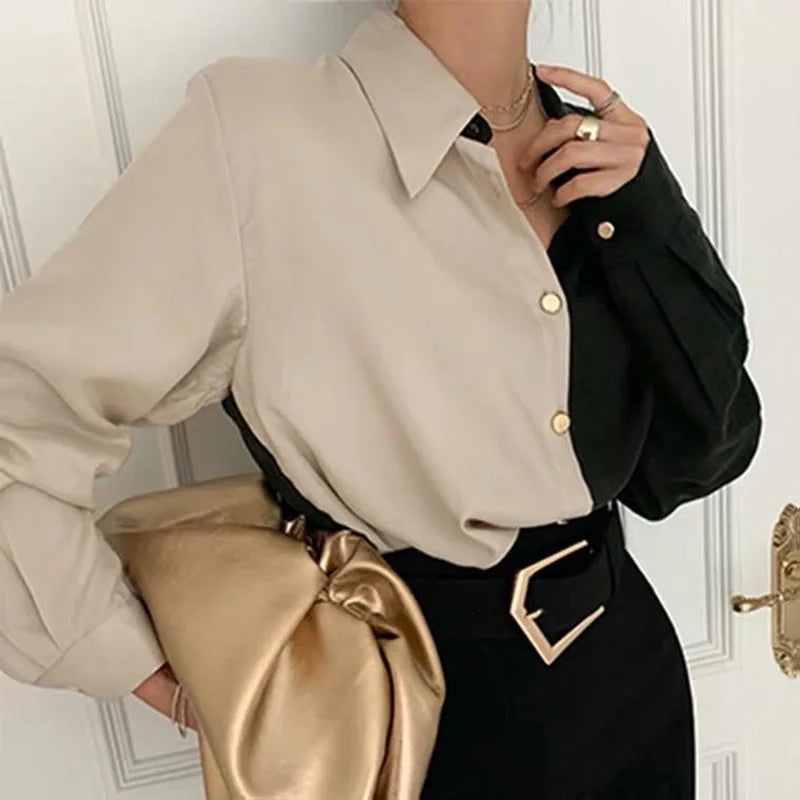 Shane - Blouse élégante Vintage kaki noir pour Femmes