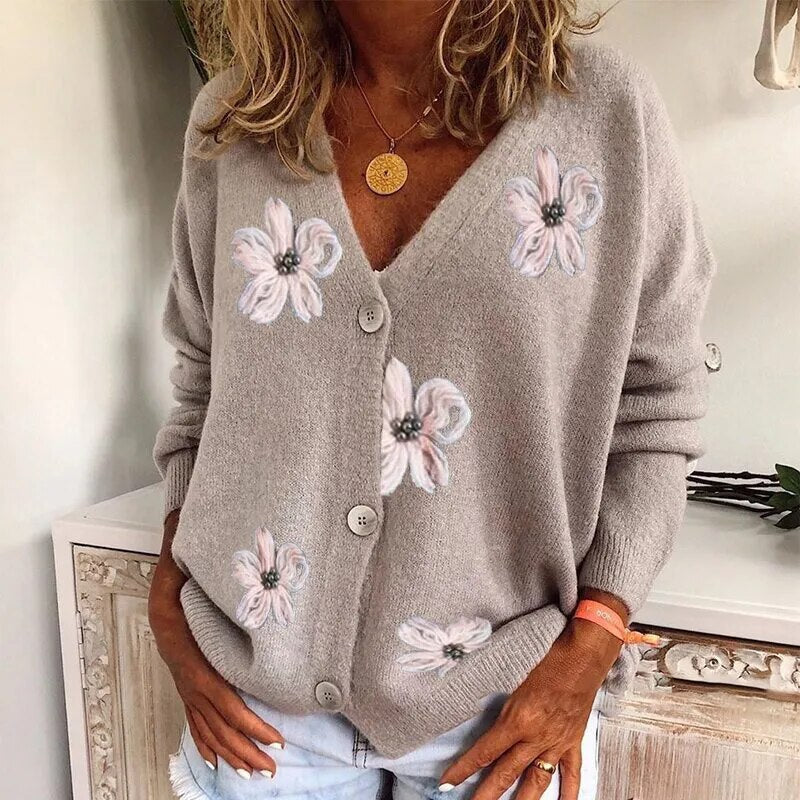 Jorie - Cardigan Fleuri à Col V pour le Printemps pour Femmes