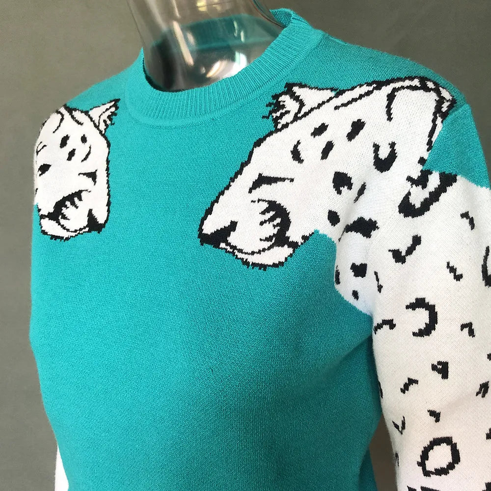 Bianca - Pull avec motif léopard contrasté sur les manches