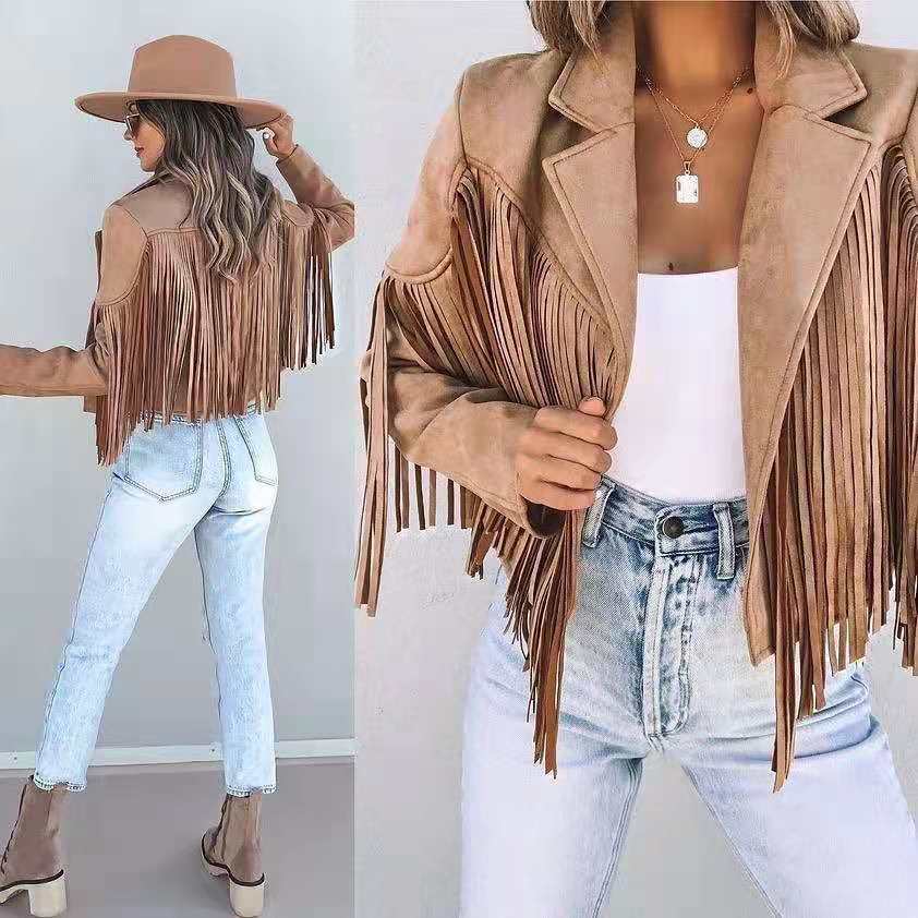 Amélie - Veste À Franges En Daim