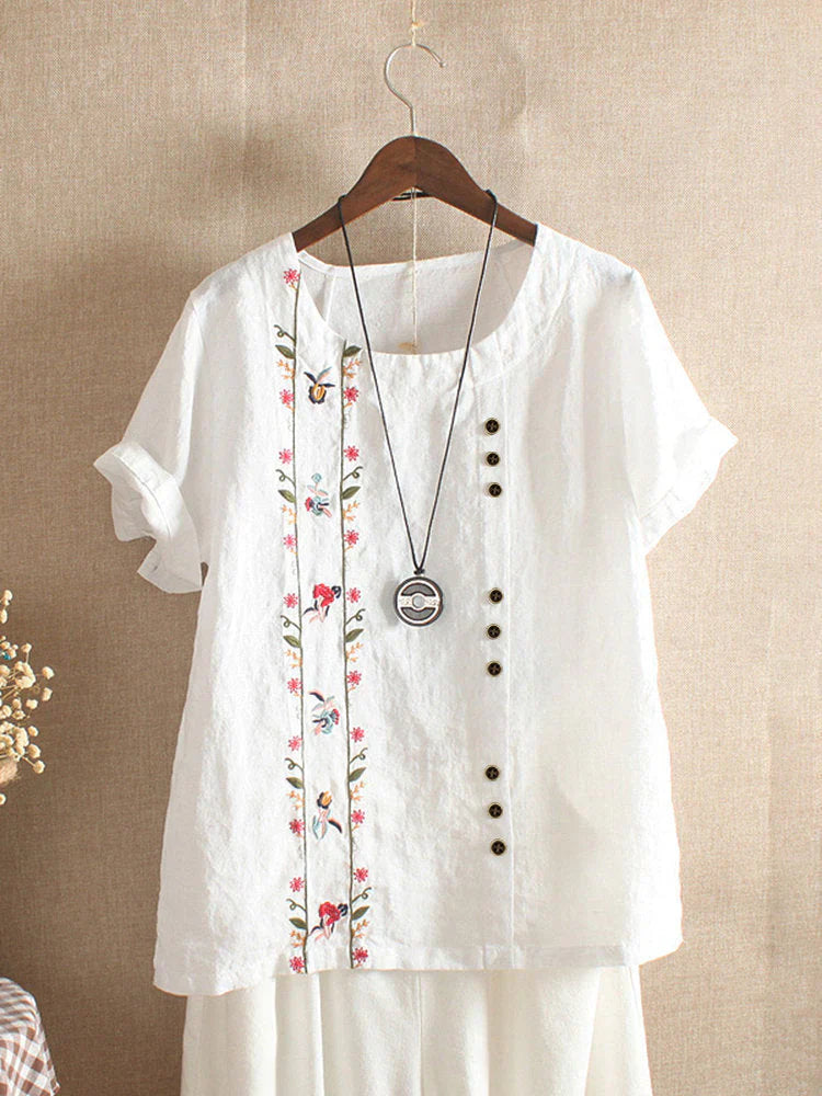 Maria - Blusa Bordada Rosa Manga