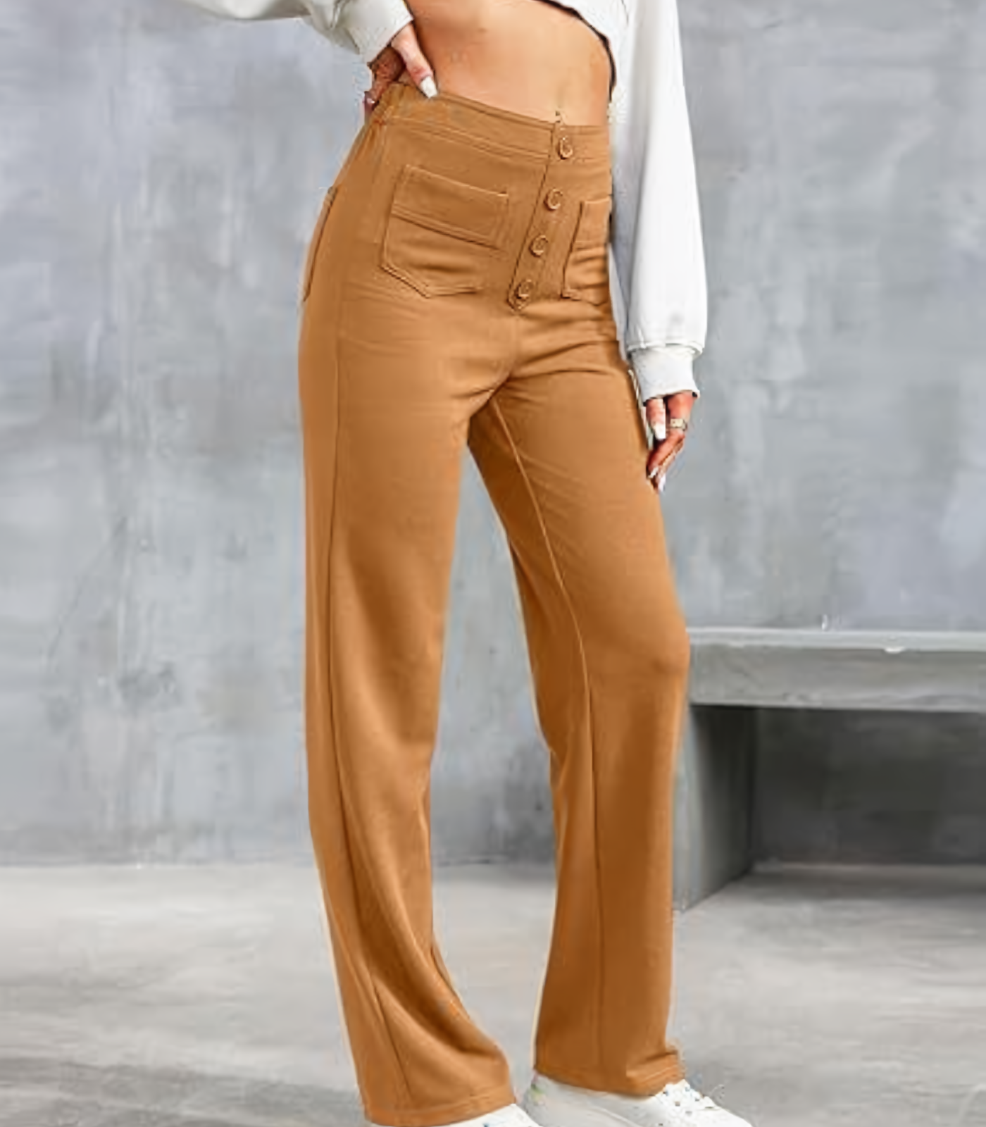 Amantine - Pantalon taille haute avec boutons