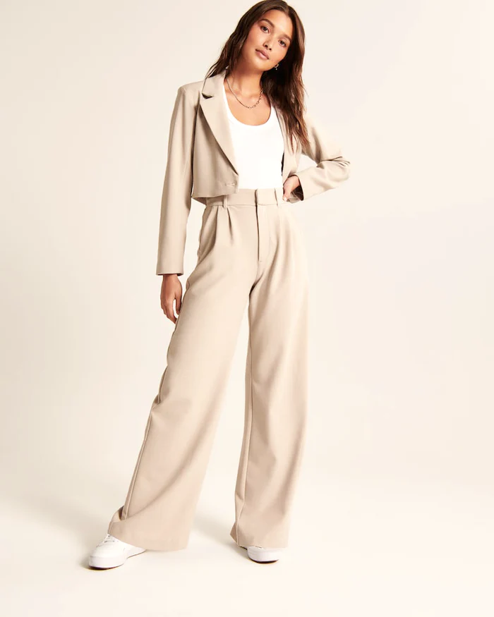 Maria - Pantalon Sur Mesure À Jambe Large Beige