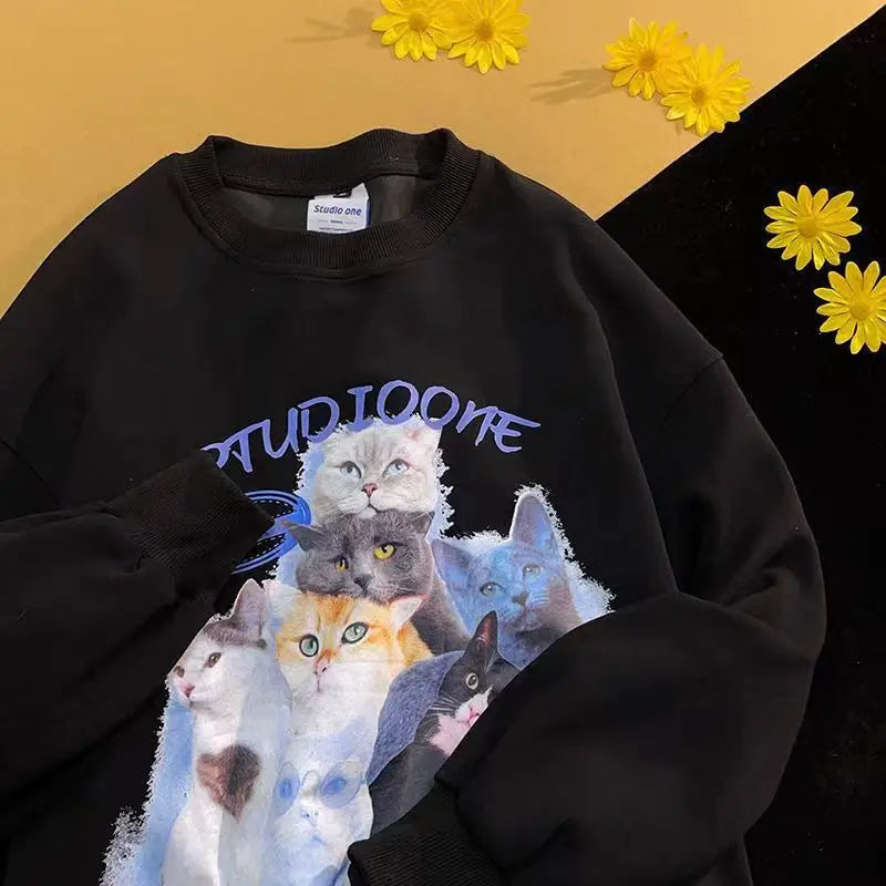 Arietty - Sweat-shirt décontracté en coton avec motif de chats