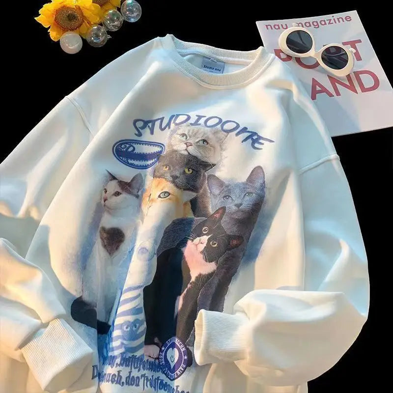 Arietty - Sweat-shirt décontracté en coton avec motif de chats
