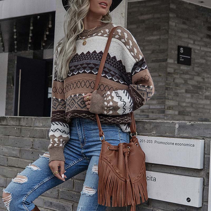 Afron | Pull géométrique vintage pour femmes