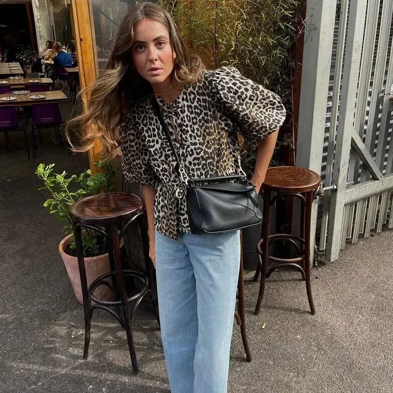 April - Haut Stylé avec Nœud et Imprimé Léopard pour Femmes