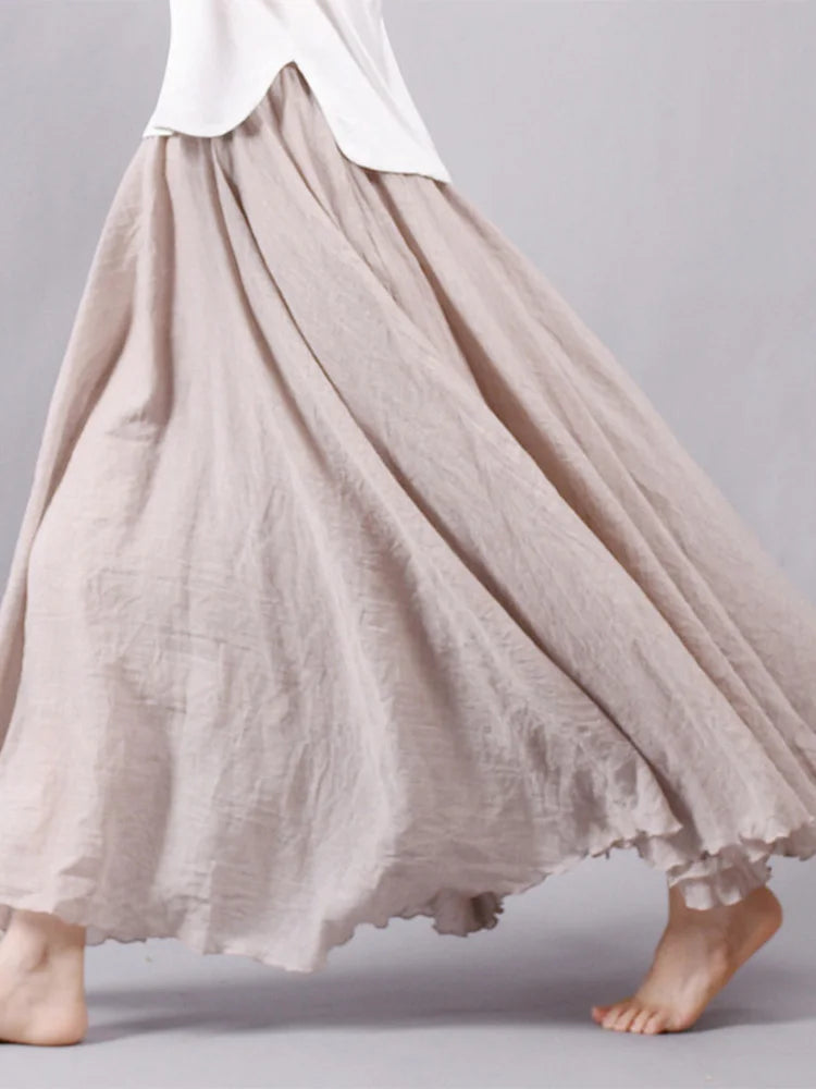 Jupe Maxi Femme Taille Haute en Lin - Dericia