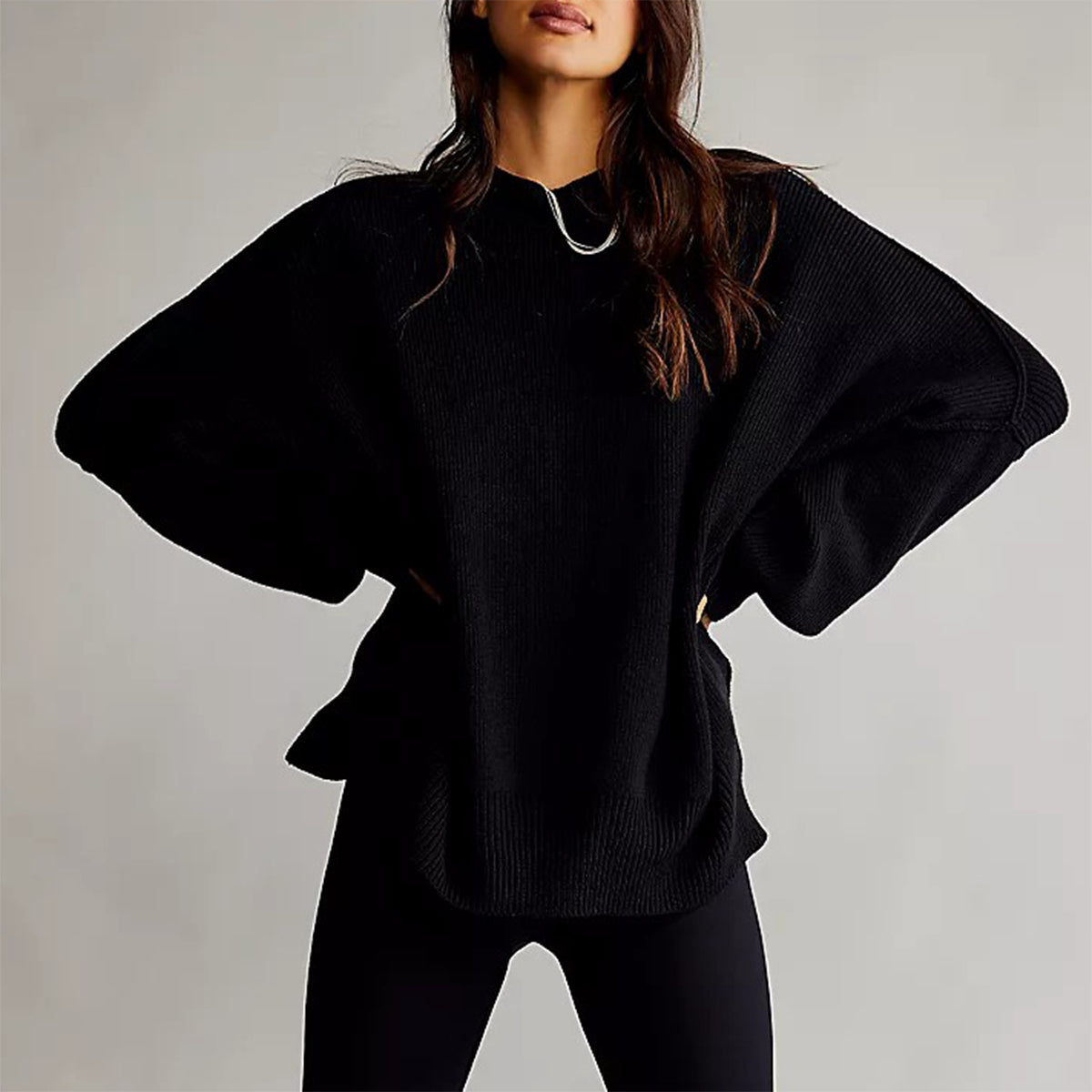 Fayette - Pull Femme Élegant Rouge Oversize à Col Rond et Manches Longues