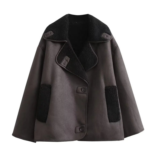 Veste Chaude en PU avec Poches pour Femme