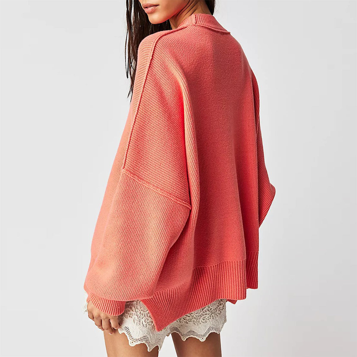 Fayette - Pull Femme Élegant Rouge Oversize à Col Rond et Manches Longues