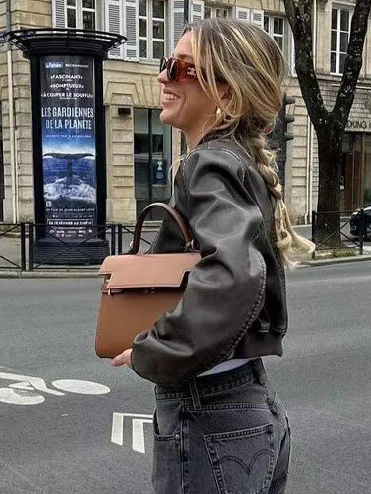 Camille - Blouson Bombardier Court Aspect Cuir