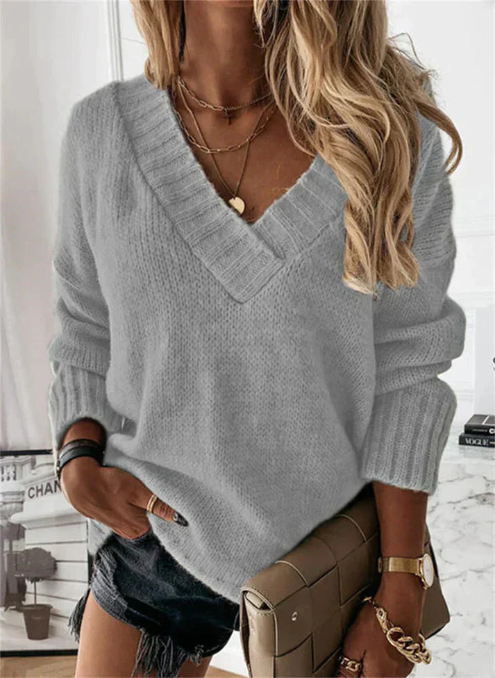 Jolie - Pull à Col V Stylé pour l'Automne pour Femmes